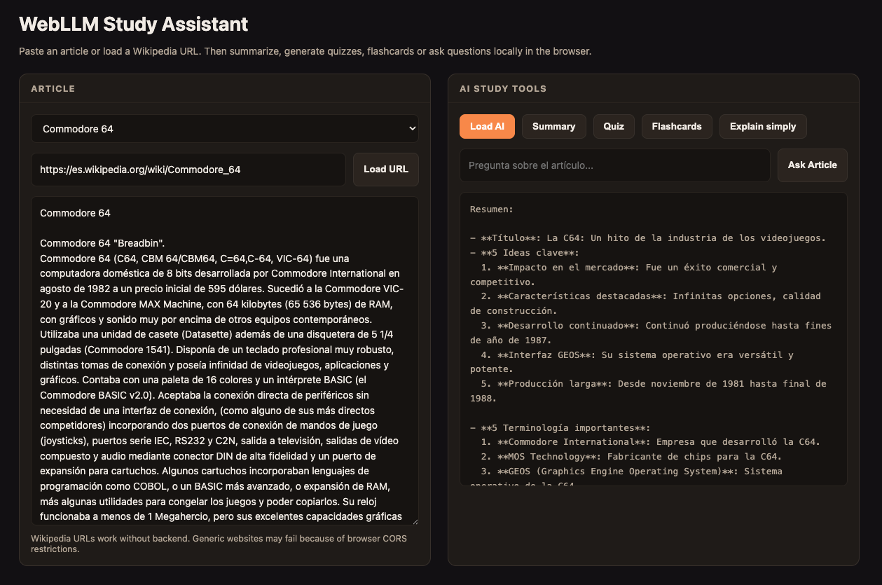 WebLLM study assistant